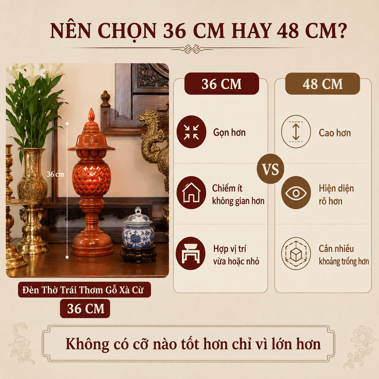 Đèn Thờ Trái Thơm Gỗ Xà Cừ Cao 36 cm
