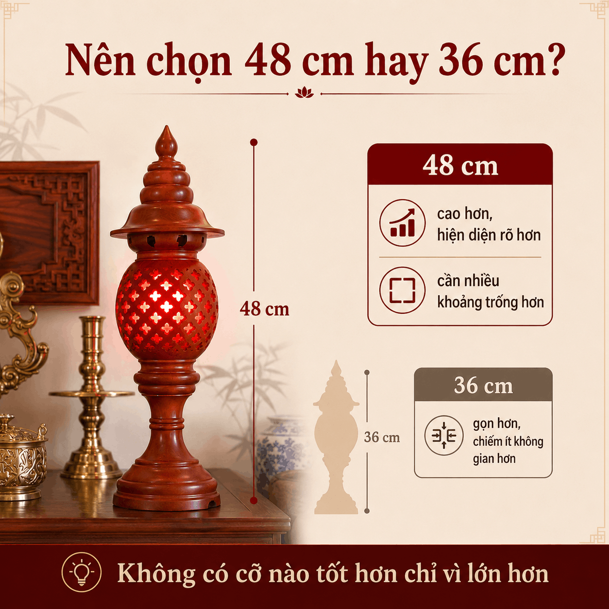 Đèn Thờ Trái Thơm Gỗ Xà Cừ Cao 48 cm