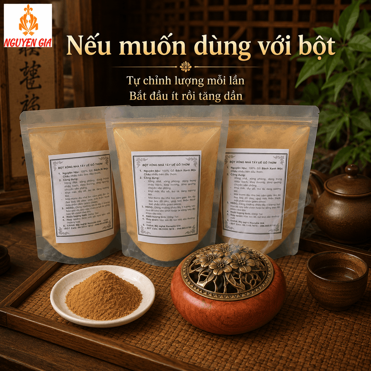 Lư Xông Trầm Gỗ Hương Hoa Mai – Khói Tỏa Qua Hoa Văn Nắp