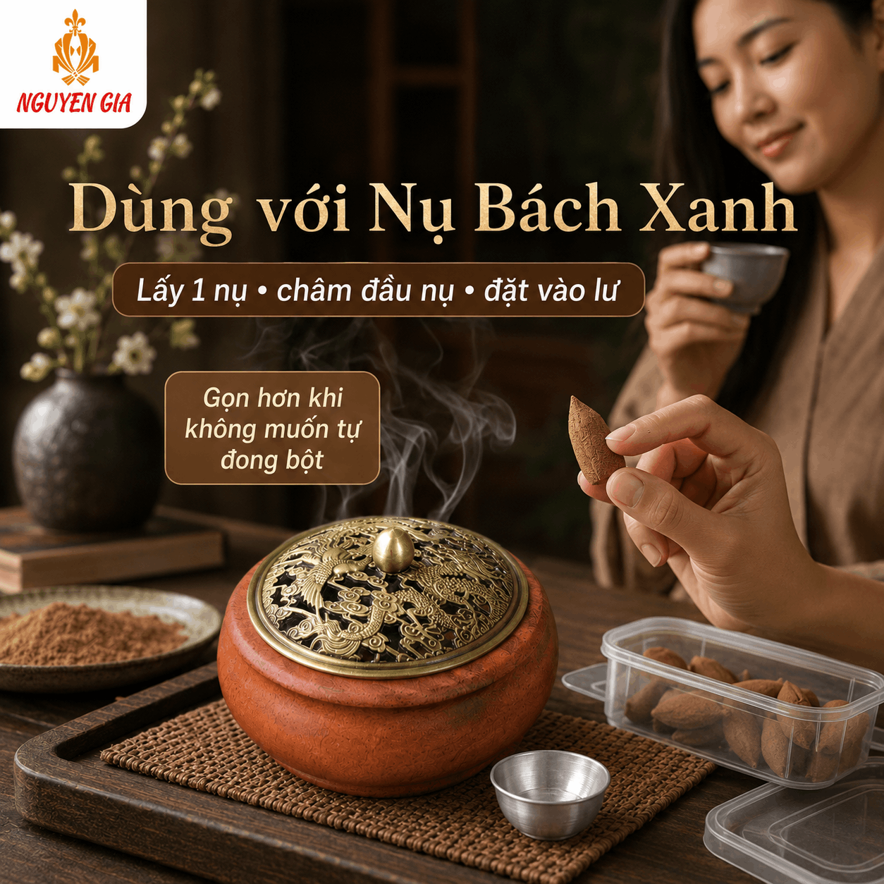 Lư Xông Trầm Gỗ Hương Long Phụng – Khói Tỏa Qua Hoa Văn Nắp
