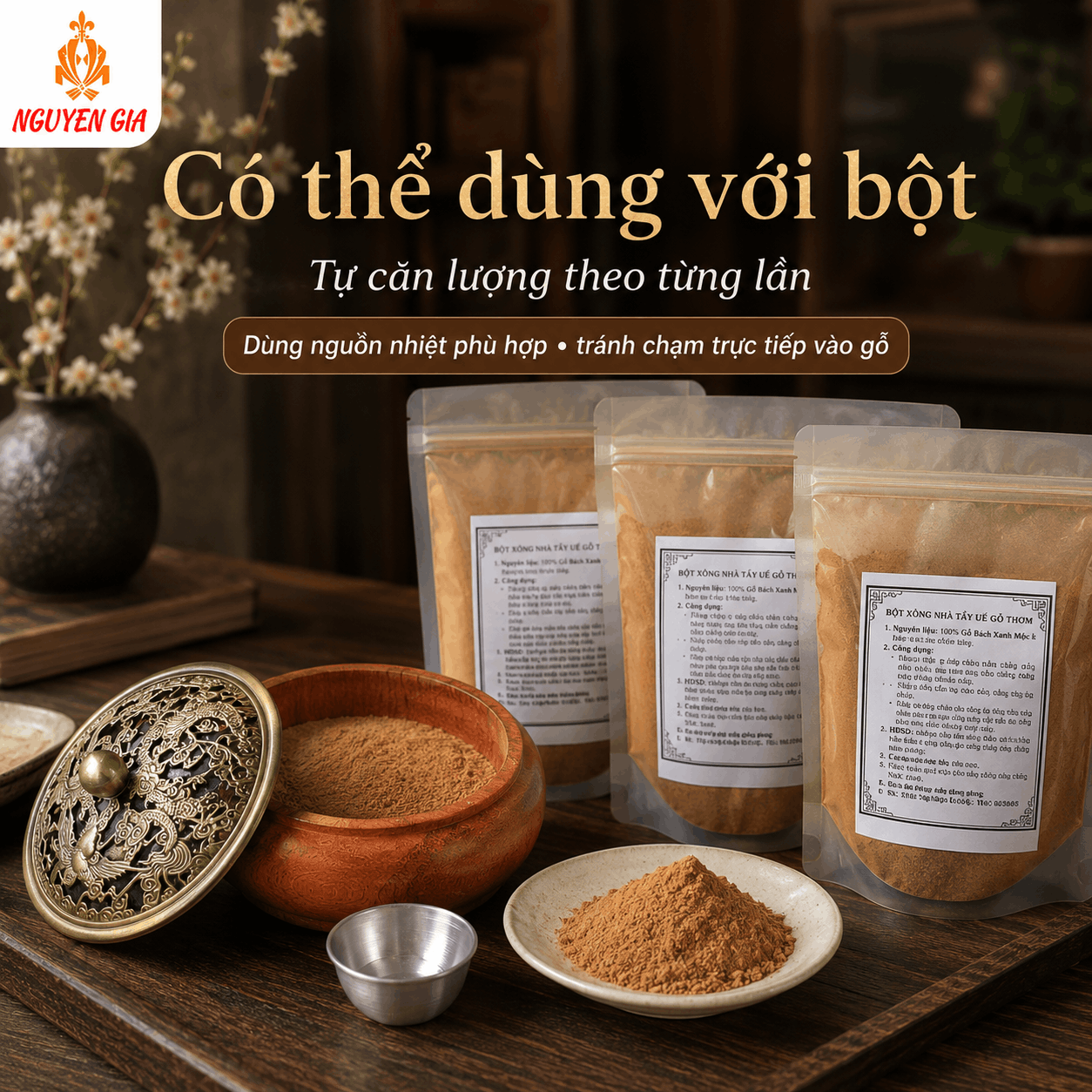 Lư Xông Trầm Gỗ Hương Long Phụng – Khói Tỏa Qua Hoa Văn Nắp