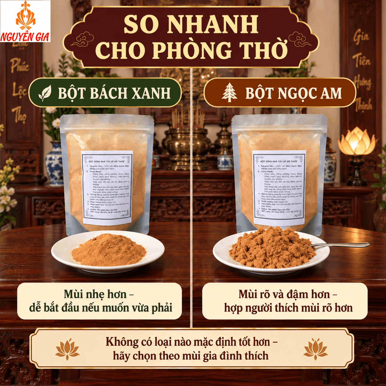 Phòng Thờ Nên Dùng Bột Bách Xanh Hay Ngọc Am?