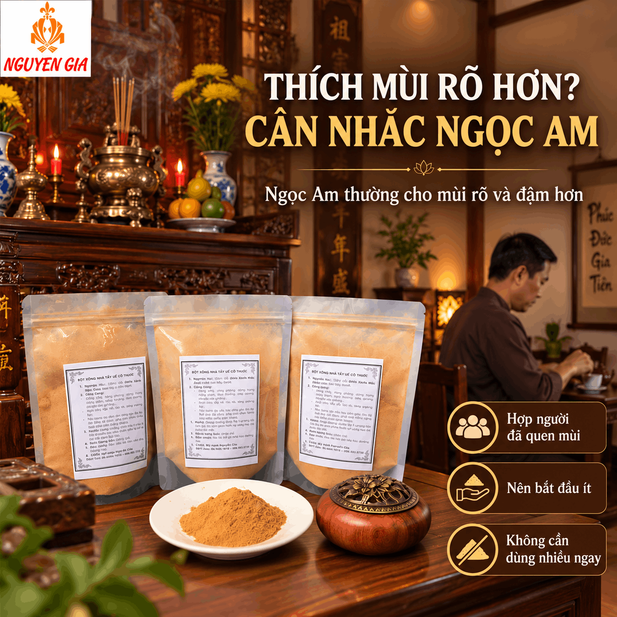 Phòng Thờ Nên Dùng Bột Bách Xanh Hay Ngọc Am?