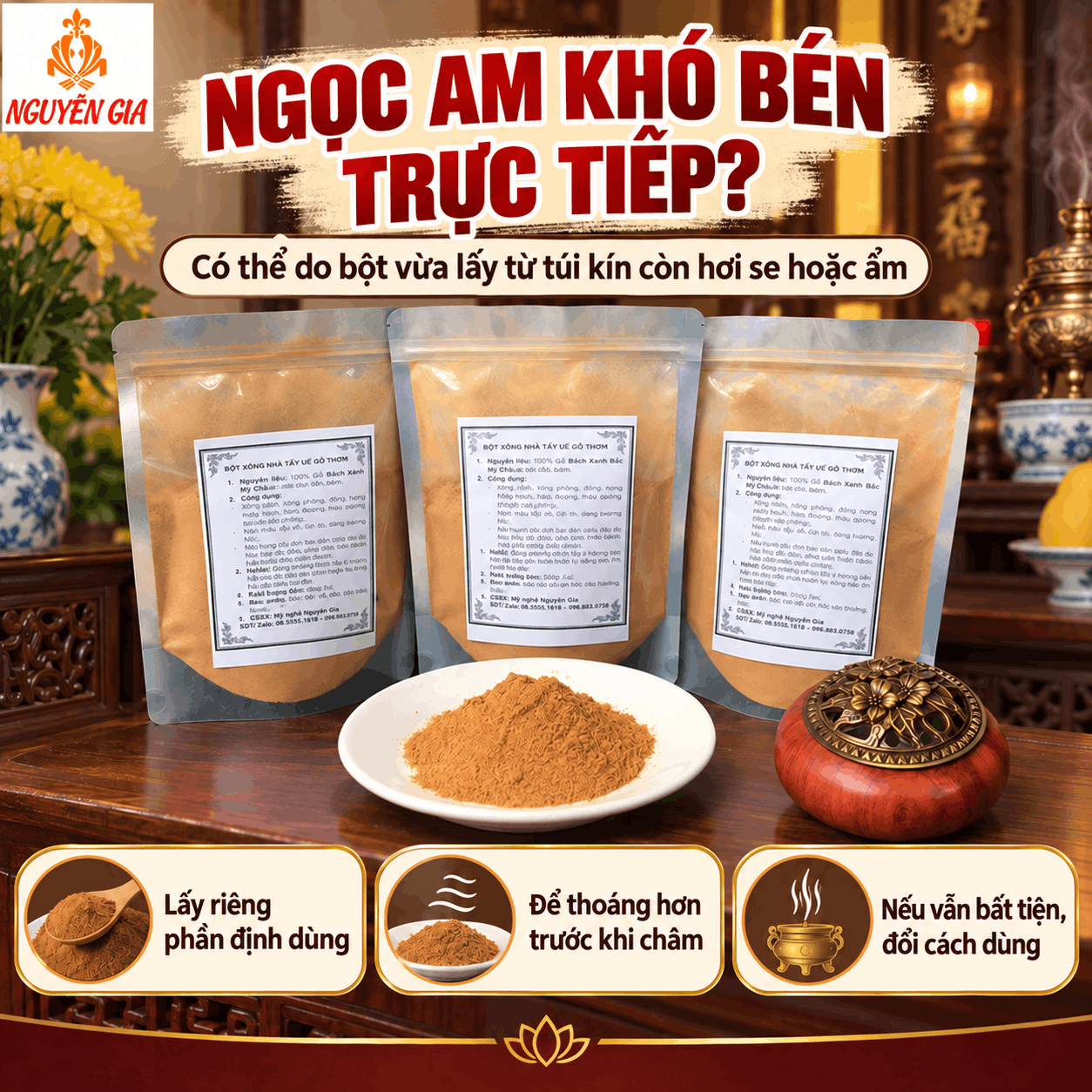 Phòng Thờ Nên Dùng Bột Bách Xanh Hay Ngọc Am?