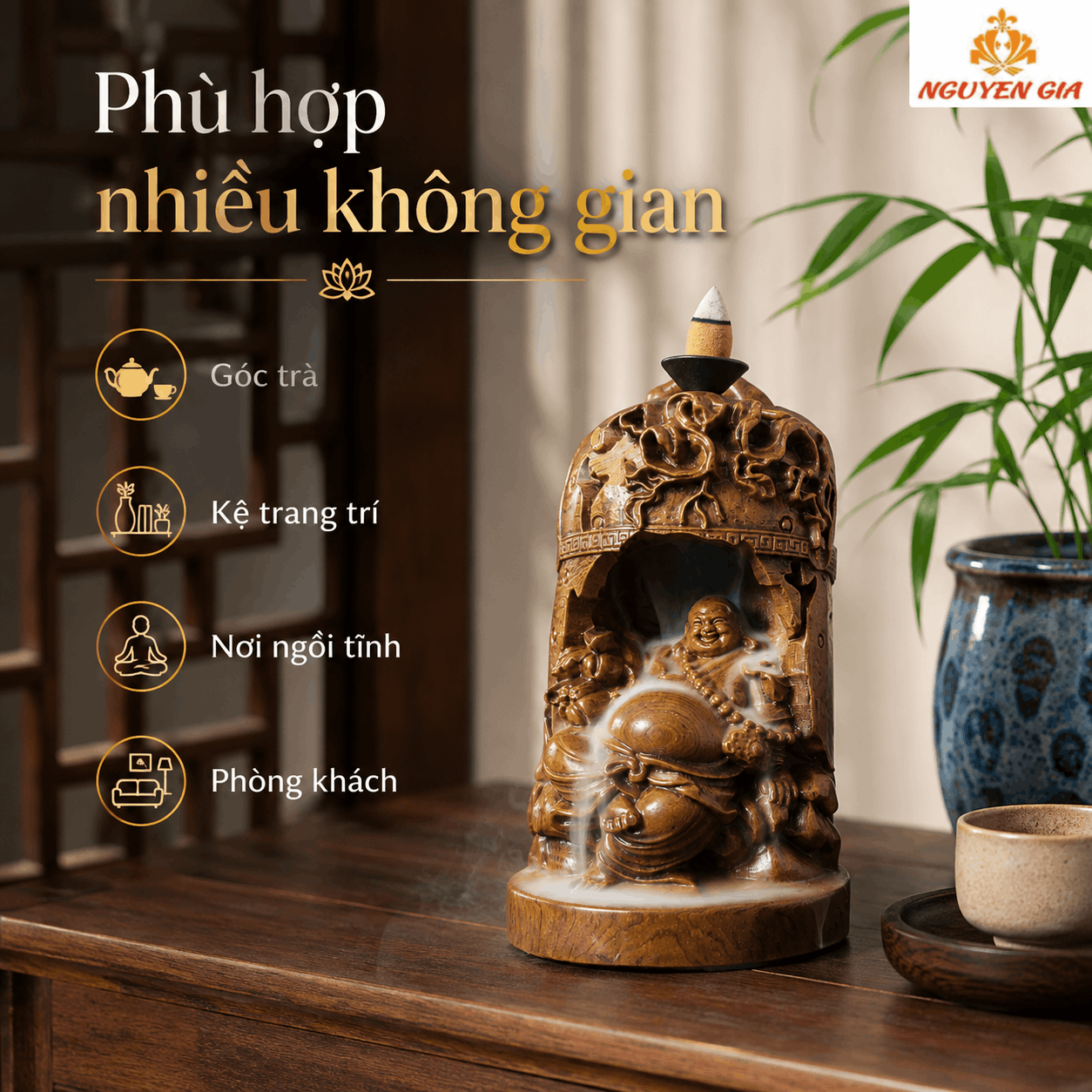 Thác Khói Di Lặc Gỗ Bách Xanh – Hiệu Ứng Khói Chảy Xuống