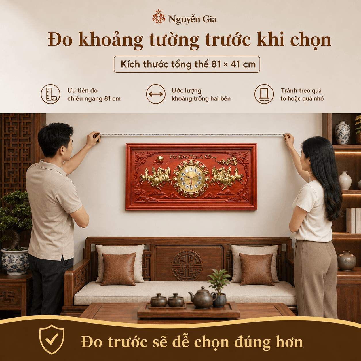 Đồng Hồ Gỗ Mã Đáo Thành Công 81 × 41 cm