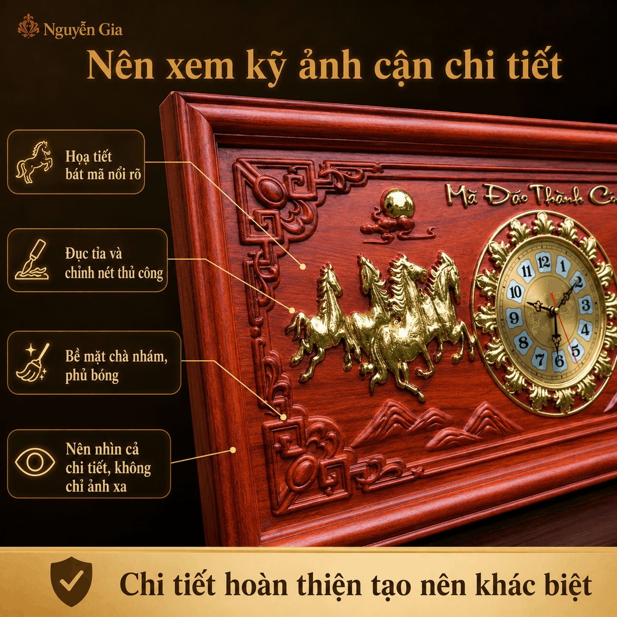 Đồng Hồ Gỗ Mã Đáo Thành Công 81 × 41 cm