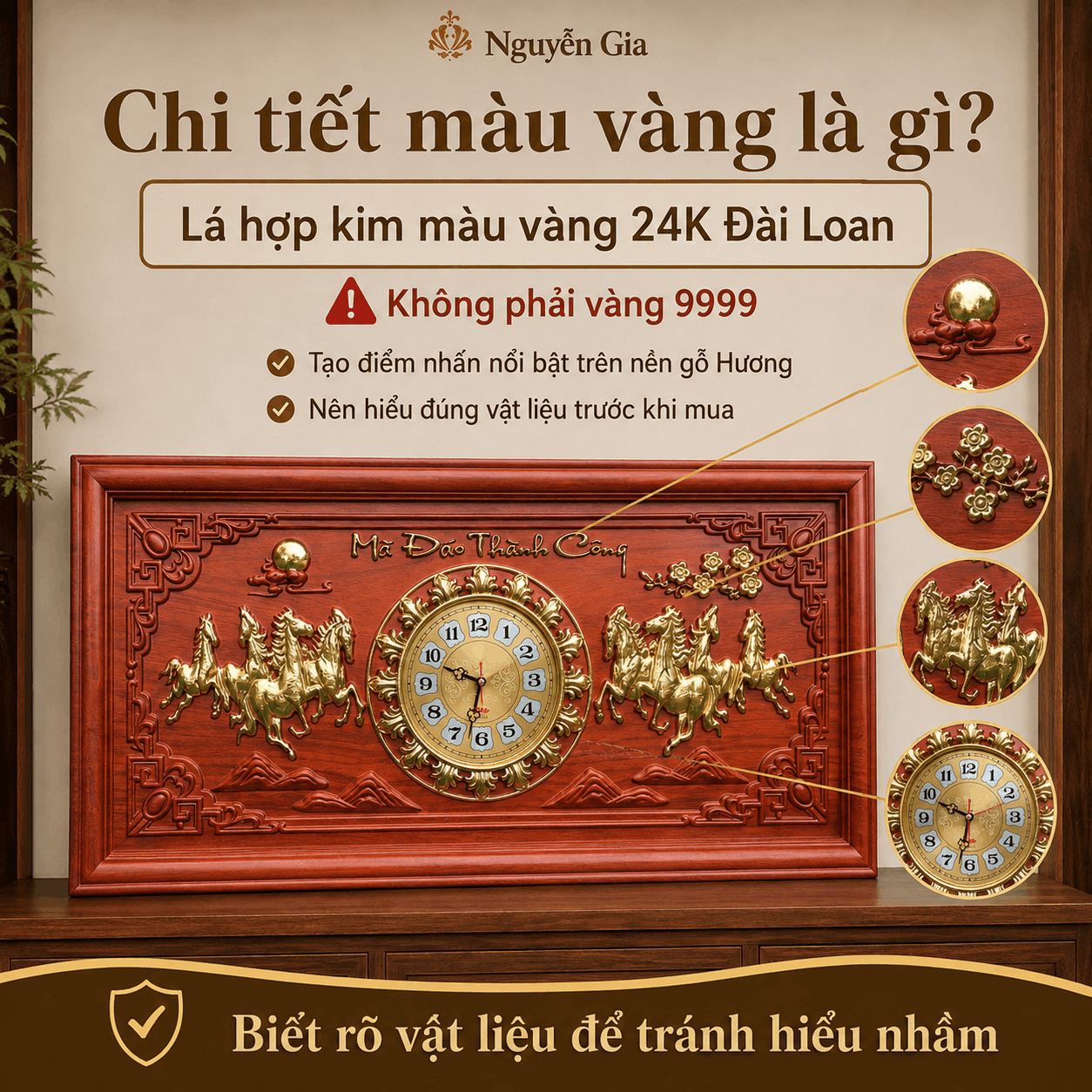 Đồng Hồ Gỗ Mã Đáo Thành Công 81 × 41 cm