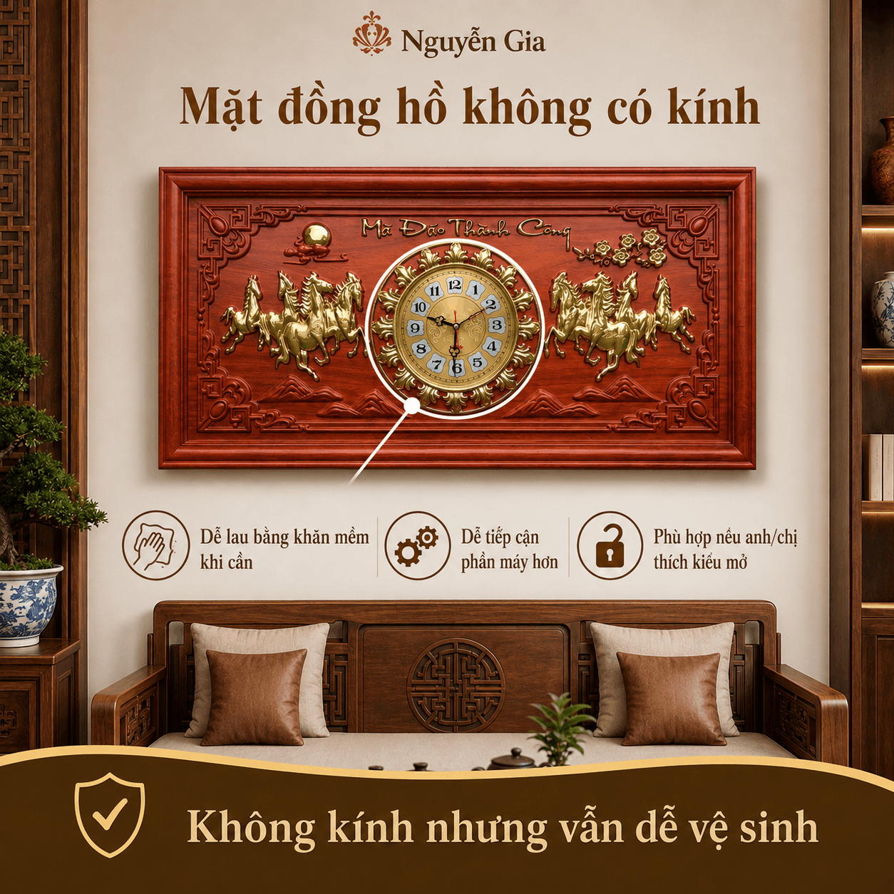 Đồng Hồ Gỗ Mã Đáo Thành Công 81 × 41 cm