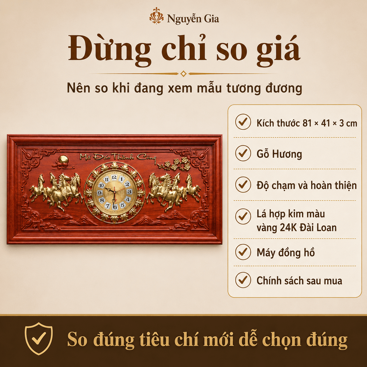 Đồng Hồ Gỗ Mã Đáo Thành Công 81 × 41 cm
