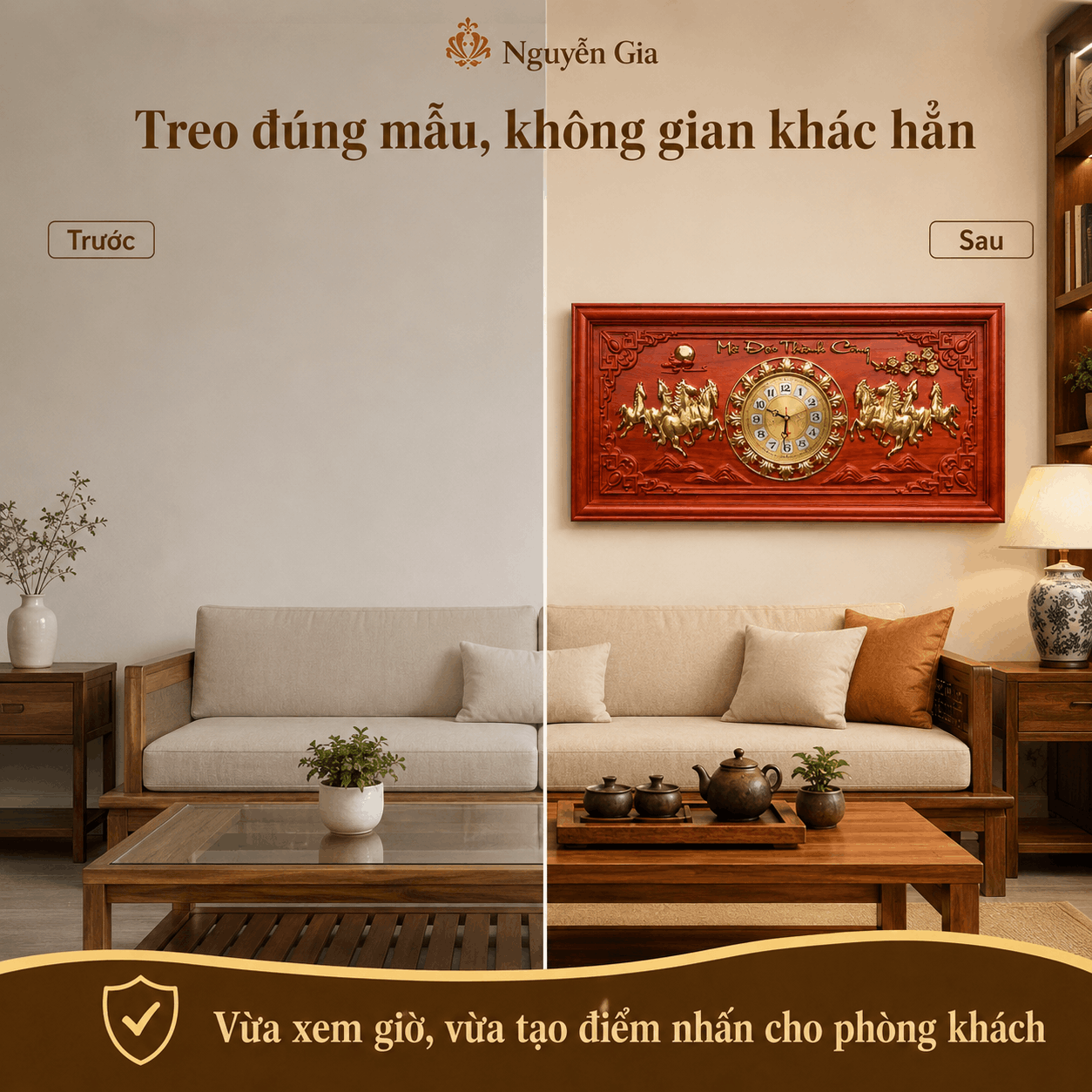 Đồng Hồ Gỗ Mã Đáo Thành Công 81 × 41 cm