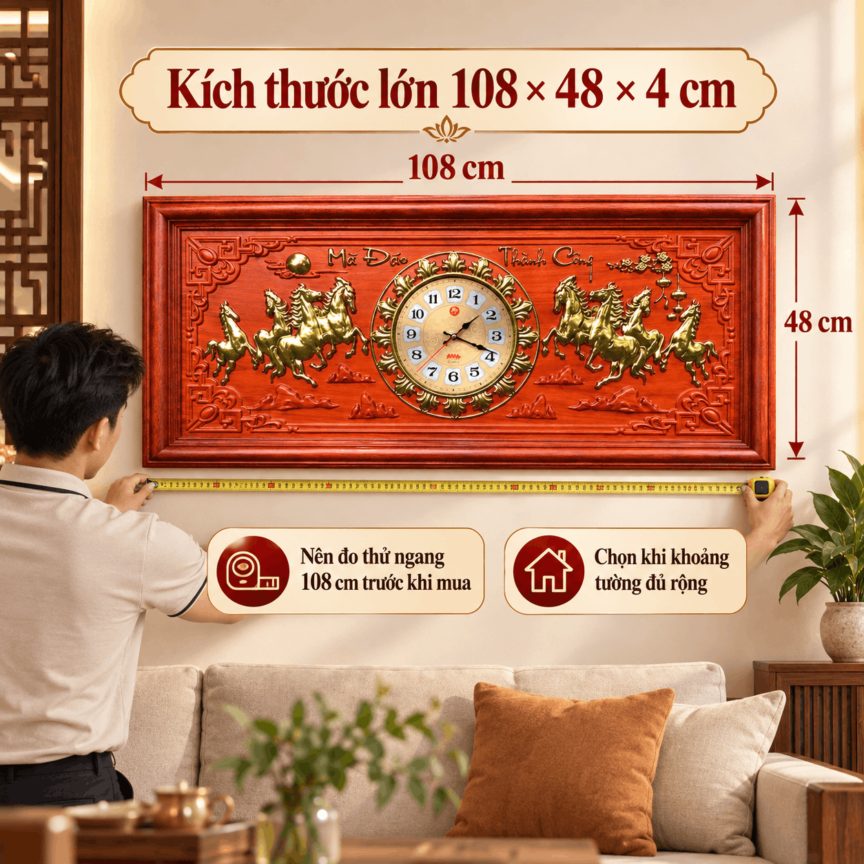 Đồng hồ treo tường mã đáo thành công (Cỡ Lớn)