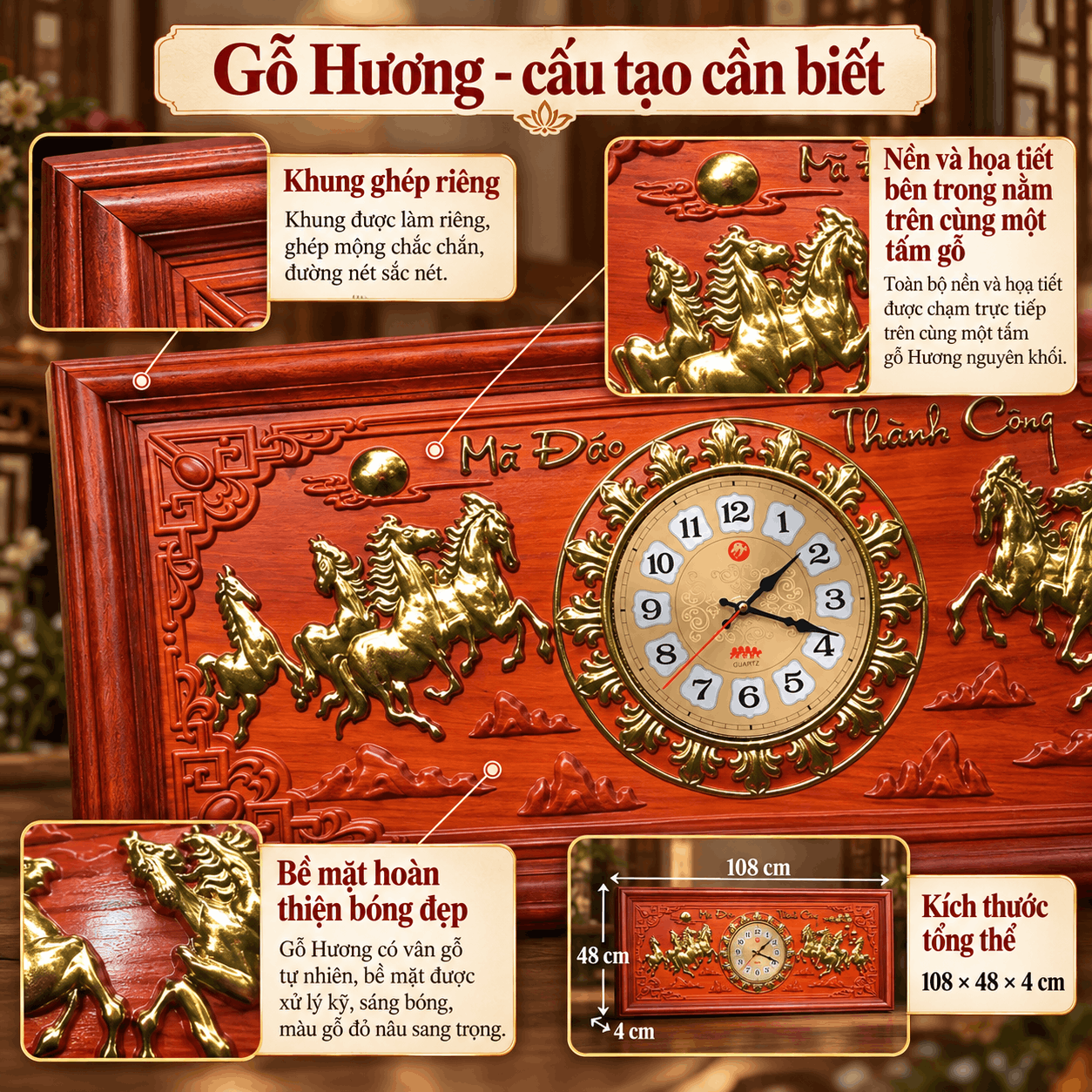 Đồng hồ treo tường mã đáo thành công (Cỡ Lớn)
