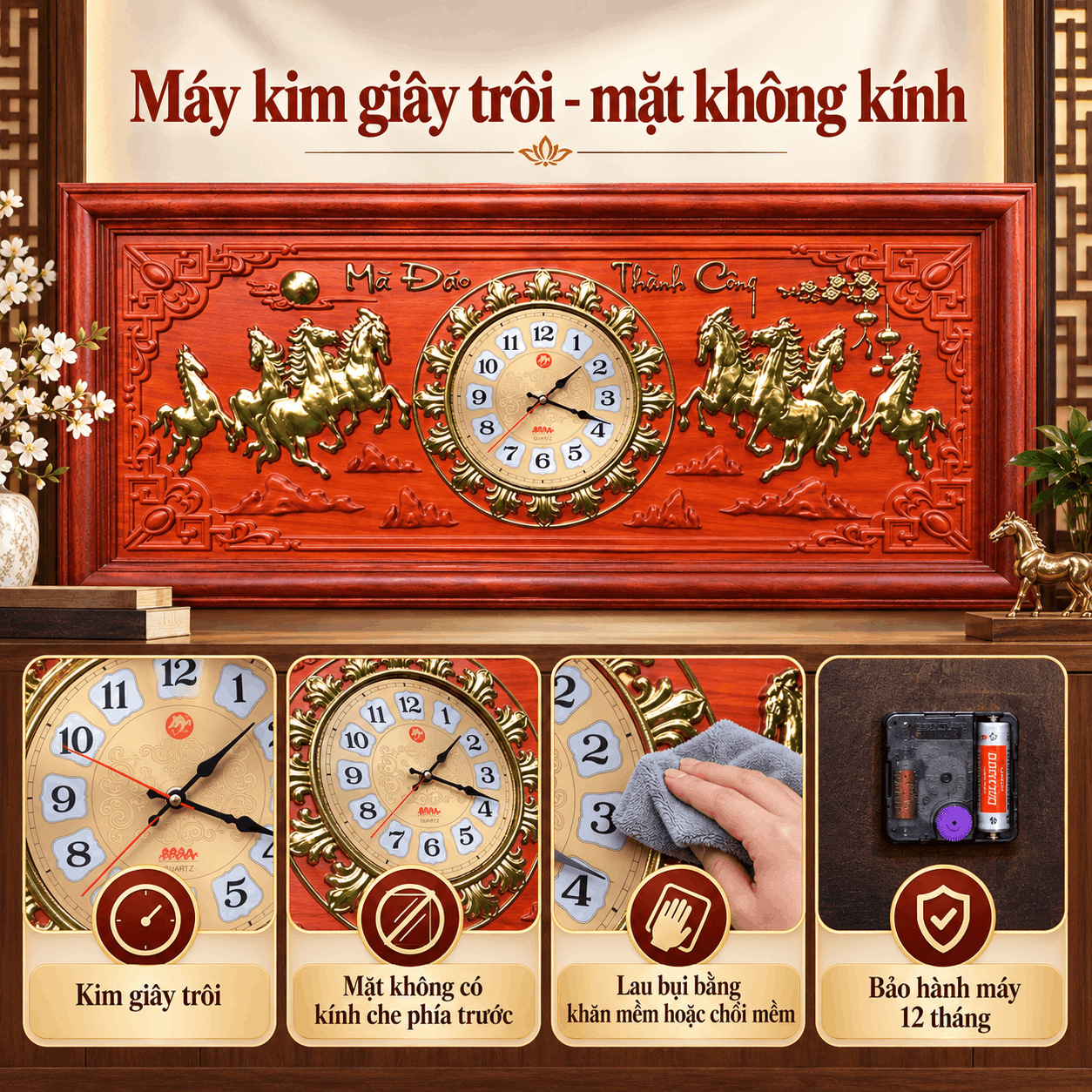 Đồng hồ treo tường mã đáo thành công (Cỡ Lớn)