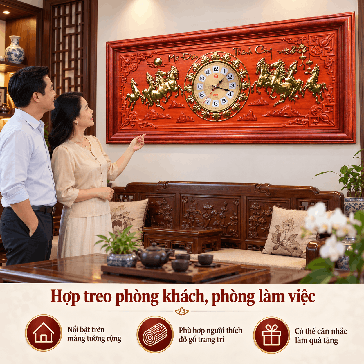 Đồng hồ treo tường mã đáo thành công (Cỡ Lớn)