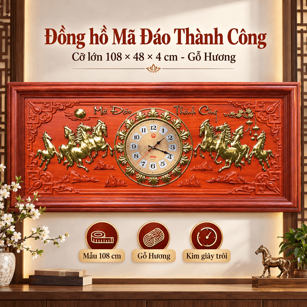 Đồng hồ treo tường mã đáo thành công (Cỡ Lớn)