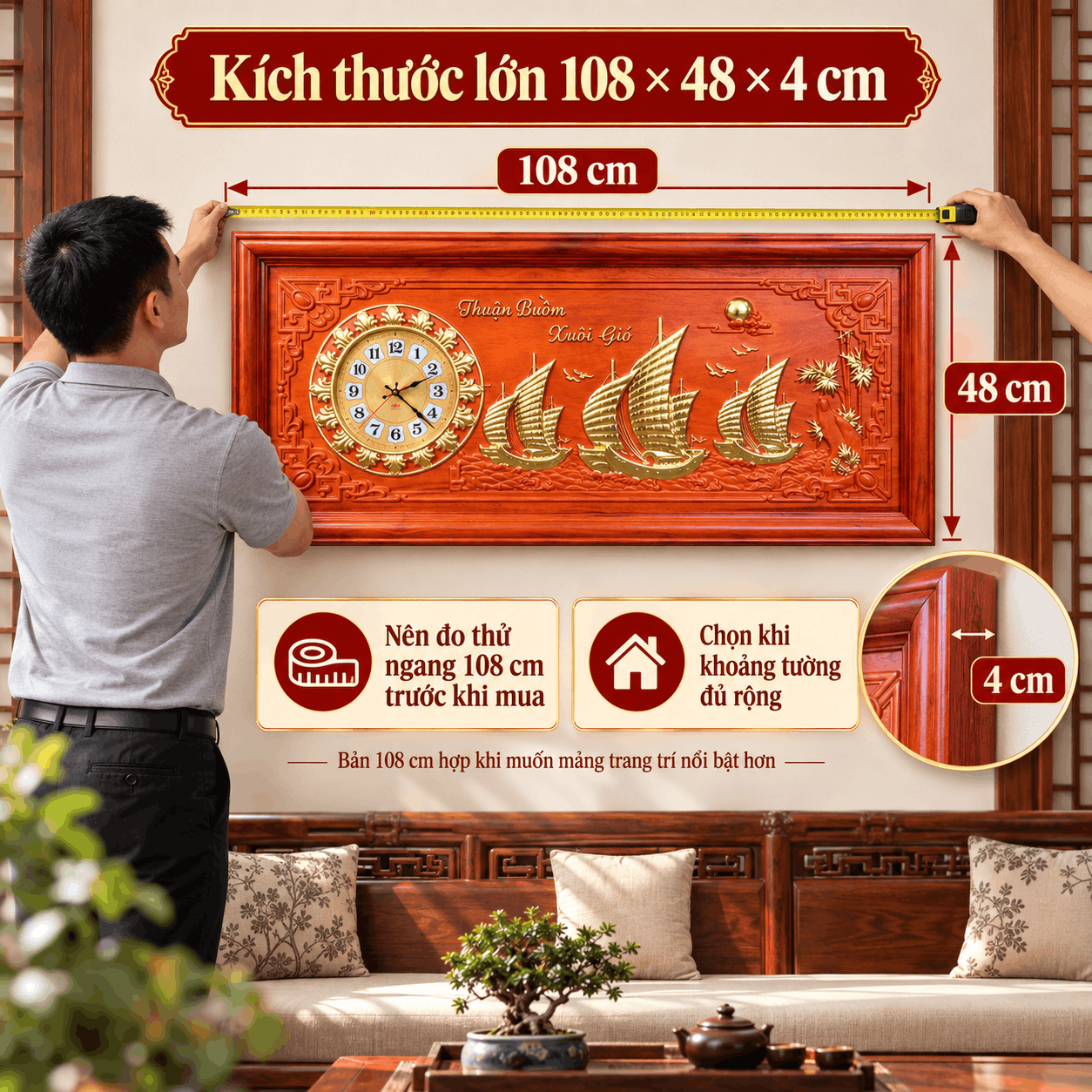 Đồng hồ treo tường mẫu thuận buồm xuôi gió (Cỡ Lớn)