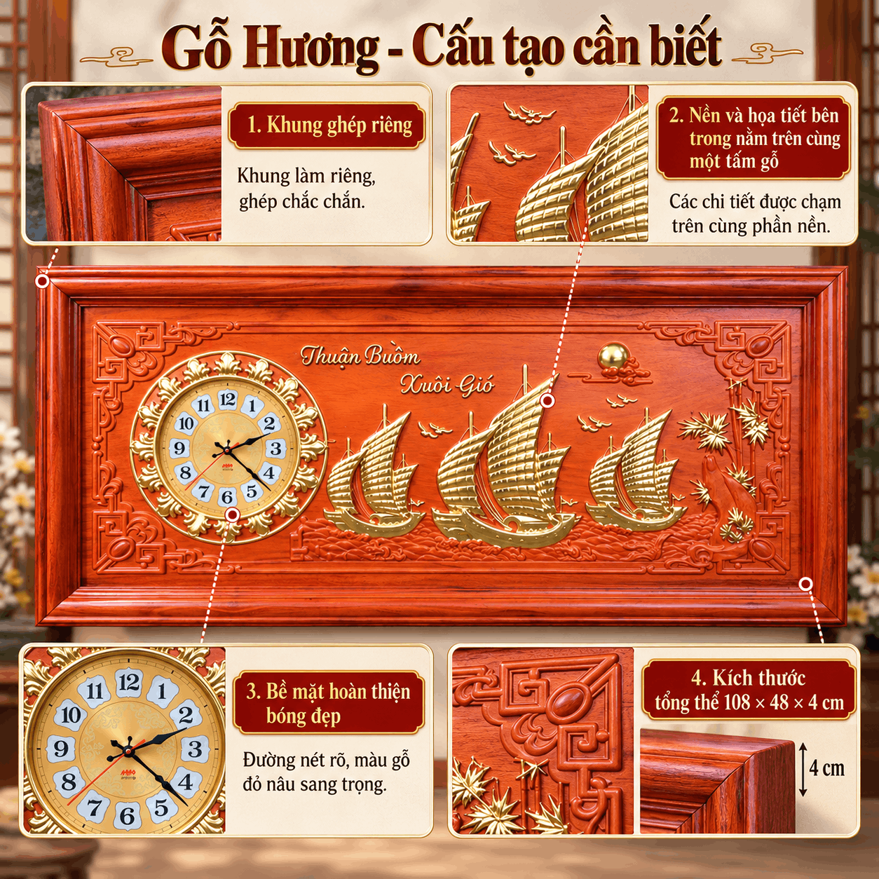Đồng hồ treo tường mẫu thuận buồm xuôi gió (Cỡ Lớn)