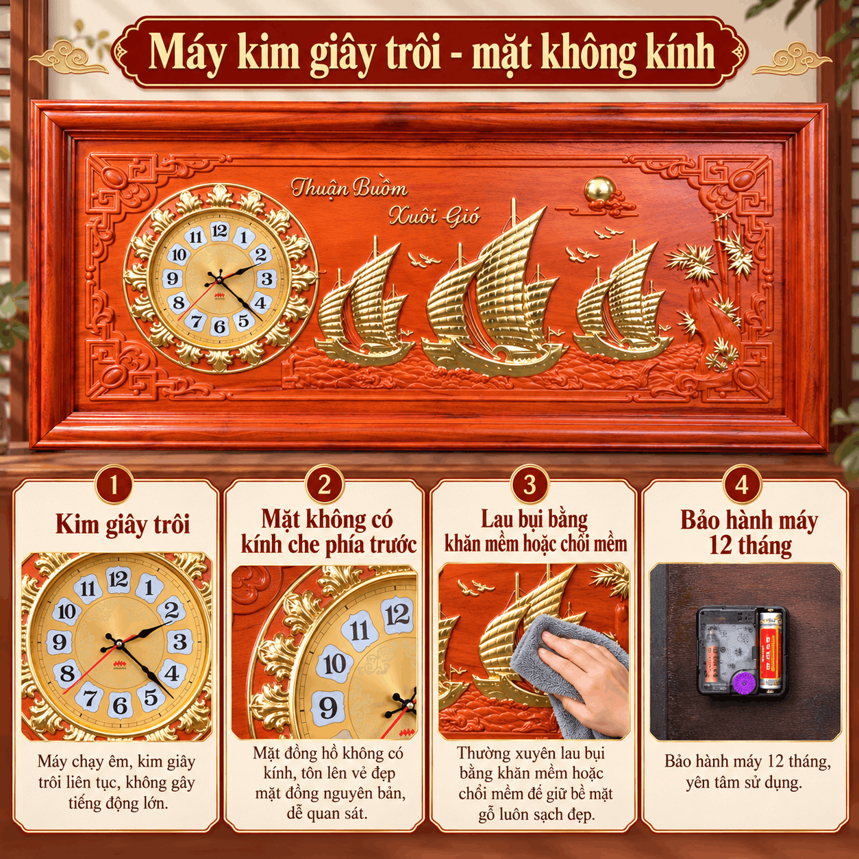 Đồng hồ treo tường mẫu thuận buồm xuôi gió (Cỡ Lớn)