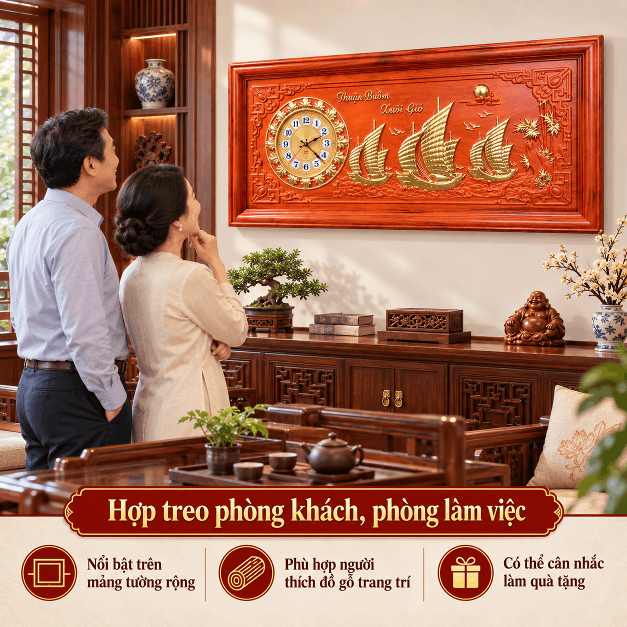 Đồng hồ treo tường mẫu thuận buồm xuôi gió (Cỡ Lớn)