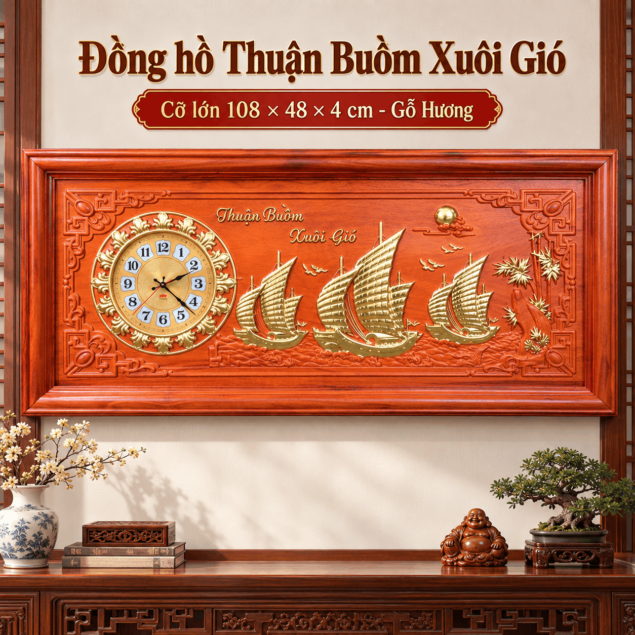 Đồng hồ treo tường mẫu thuận buồm xuôi gió (Cỡ Lớn)