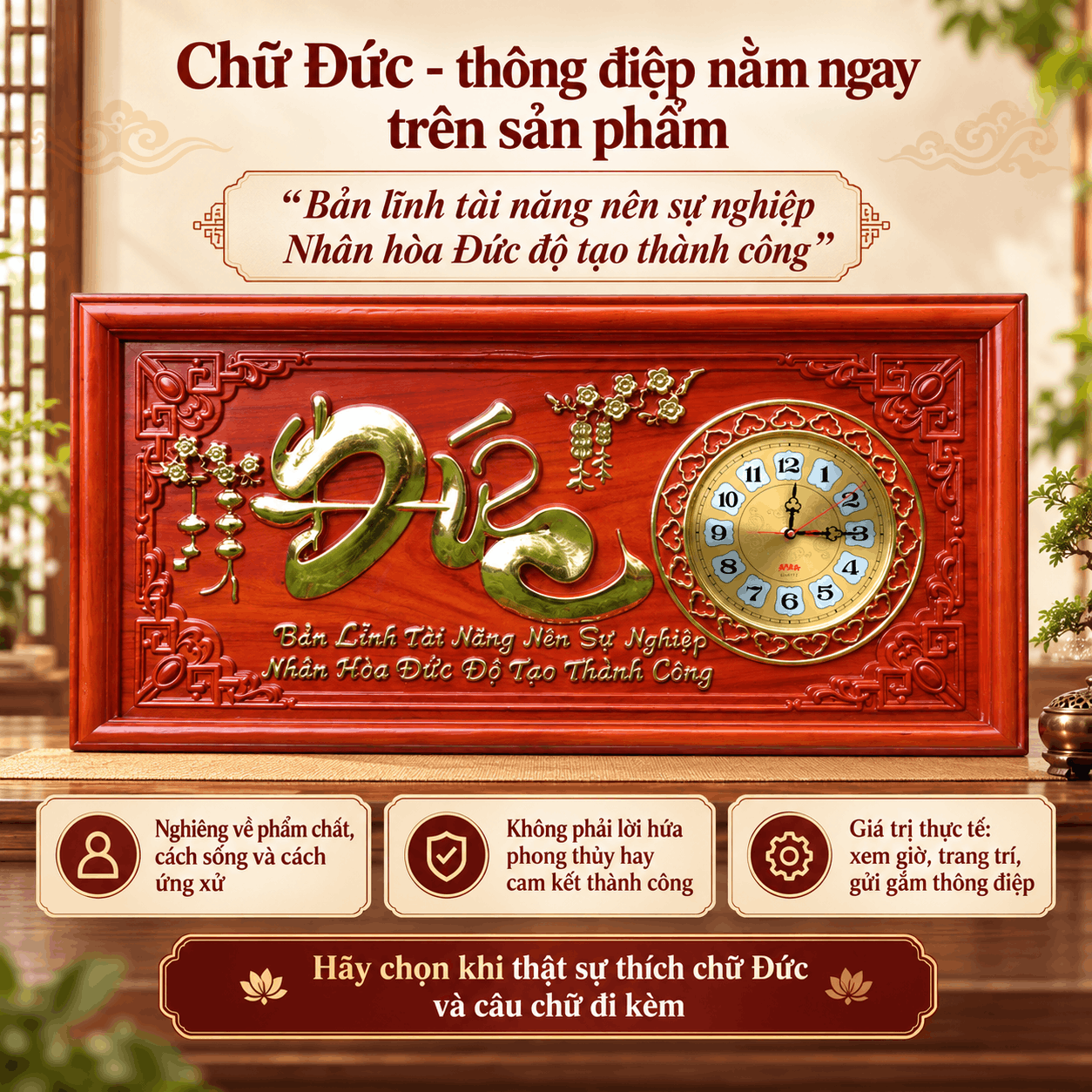 Đồng hồ treo tường chữ Đức gỗ hương