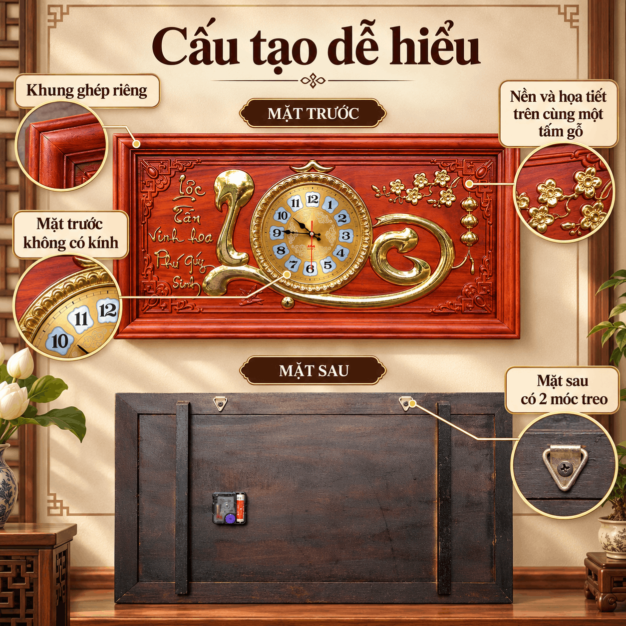Đồng hồ treo tường chữ Lộc