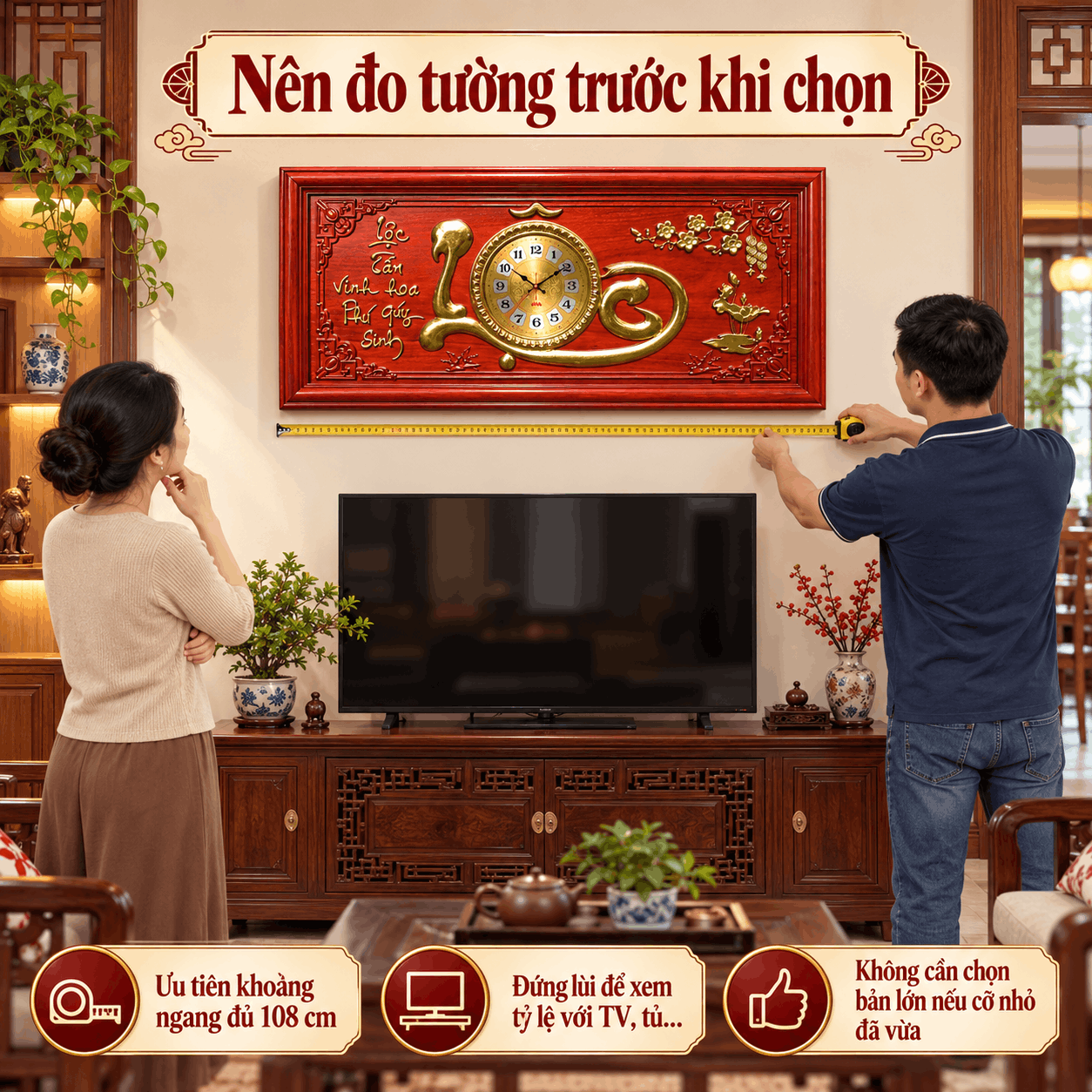 Đồng hồ treo tường chữ Lộc (Cỡ Lớn)