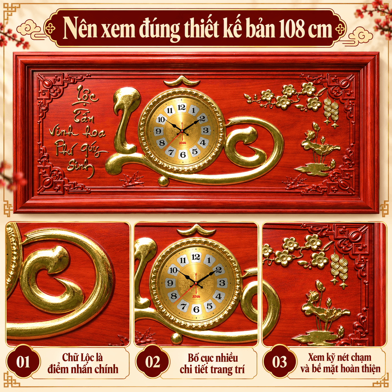 Đồng hồ treo tường chữ Lộc (Cỡ Lớn)