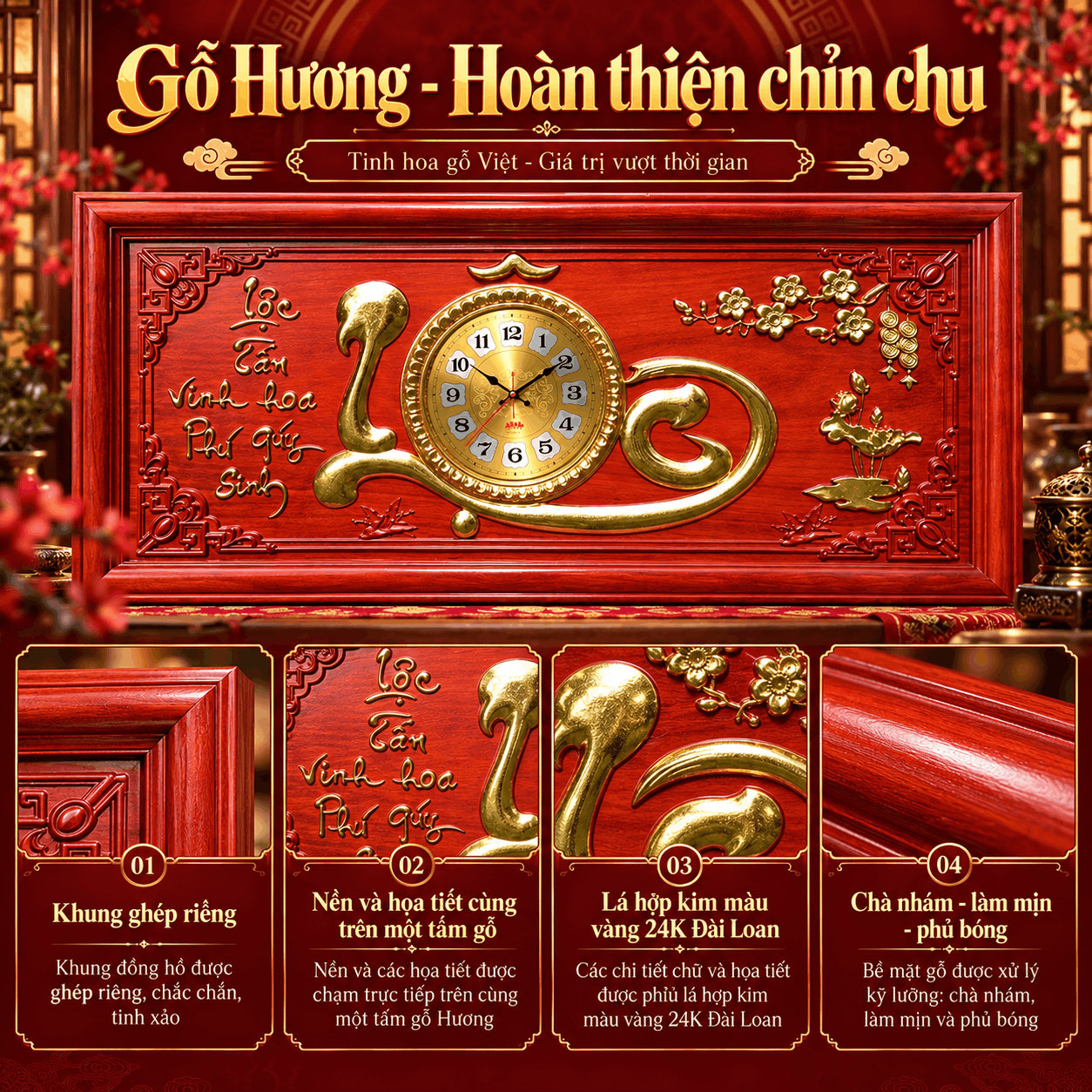 Đồng hồ treo tường chữ Lộc (Cỡ Lớn)