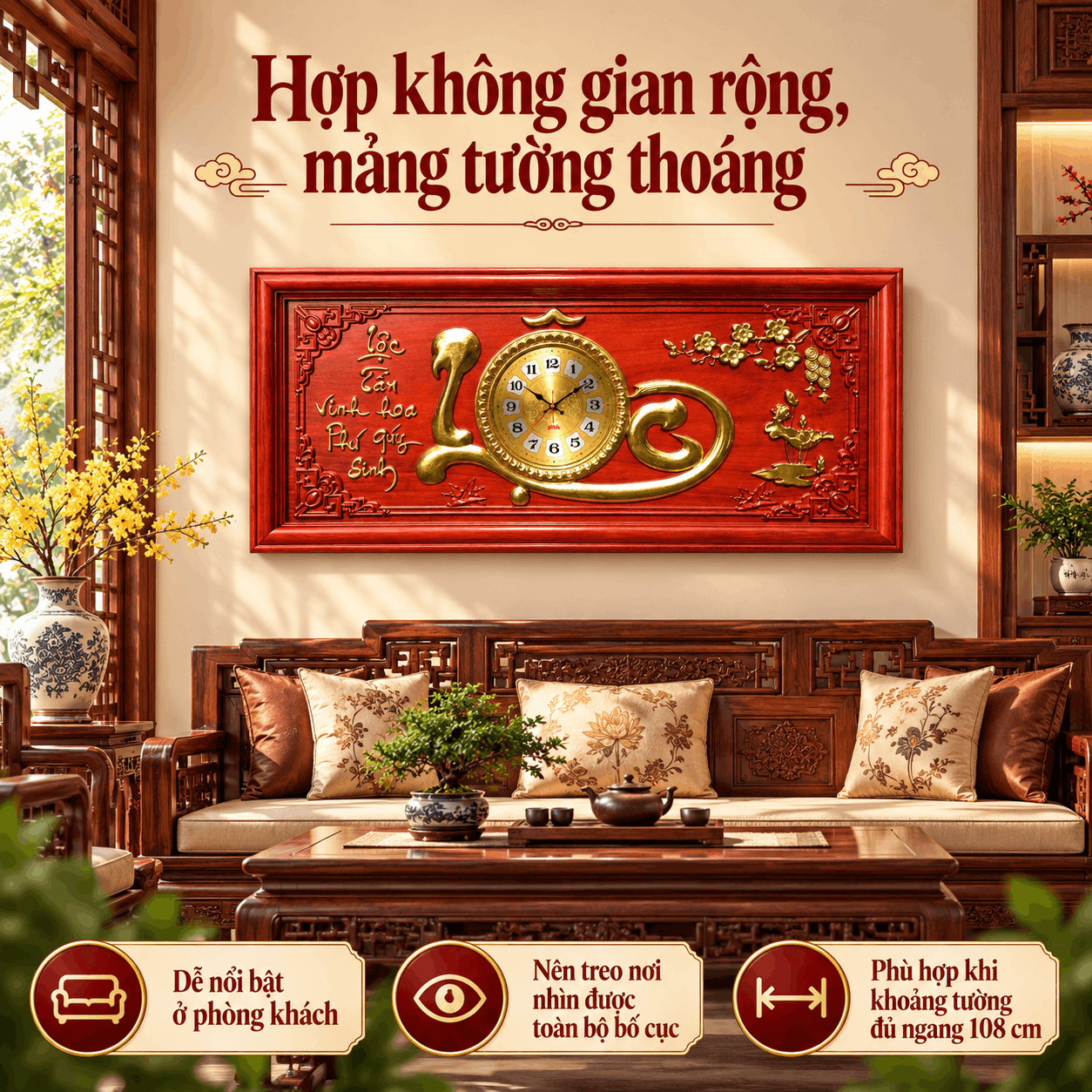 Đồng hồ treo tường chữ Lộc (Cỡ Lớn)