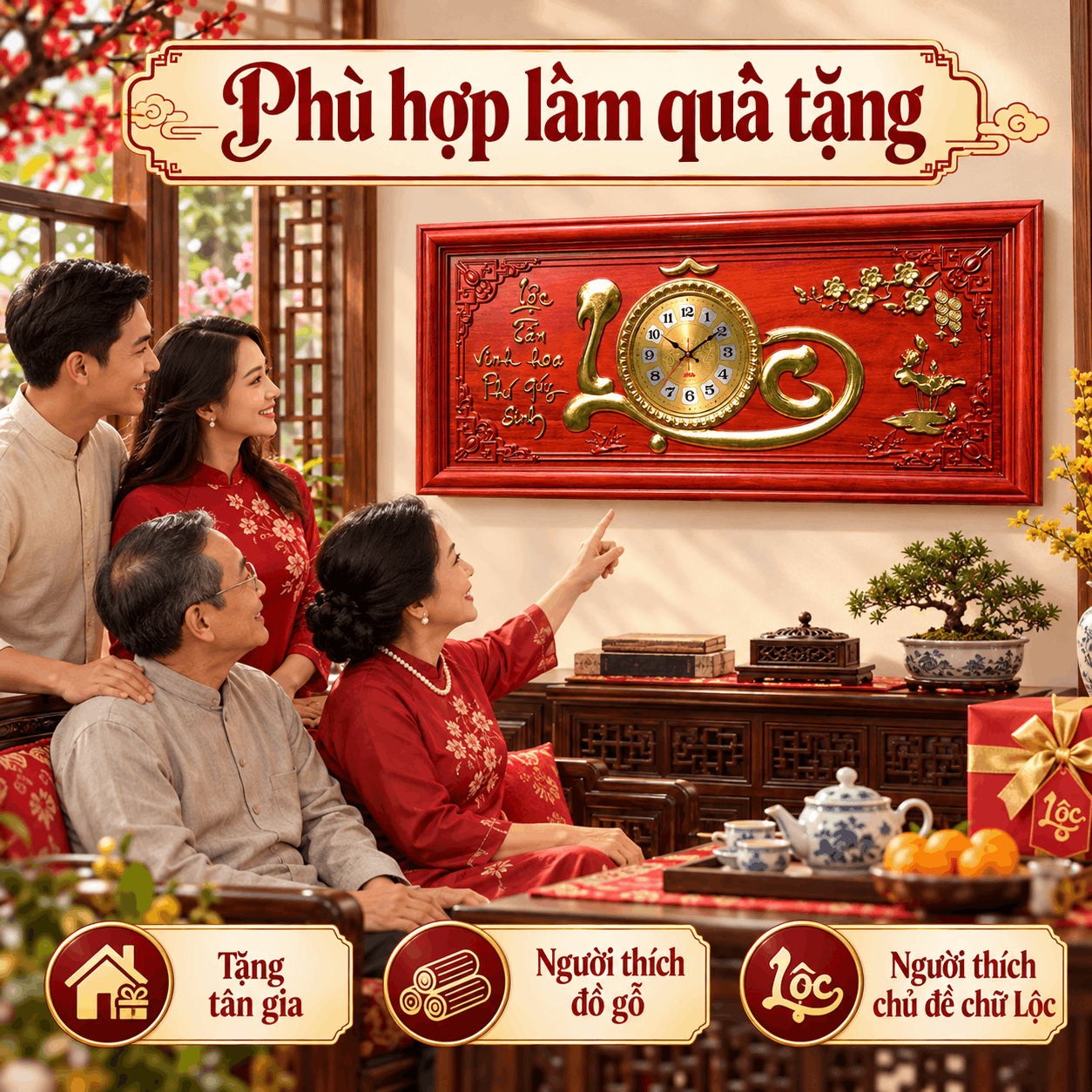 Đồng hồ treo tường chữ Lộc (Cỡ Lớn)