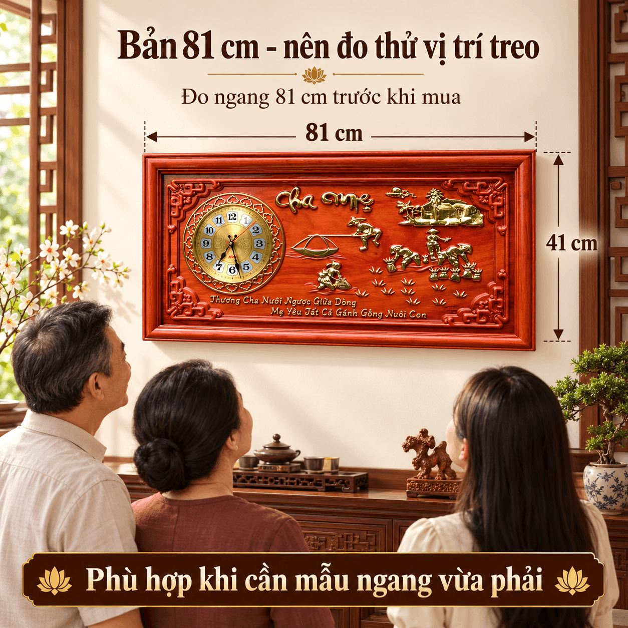 Đồng hồ treo tường mẫu cha mẹ bằng gỗ Hương