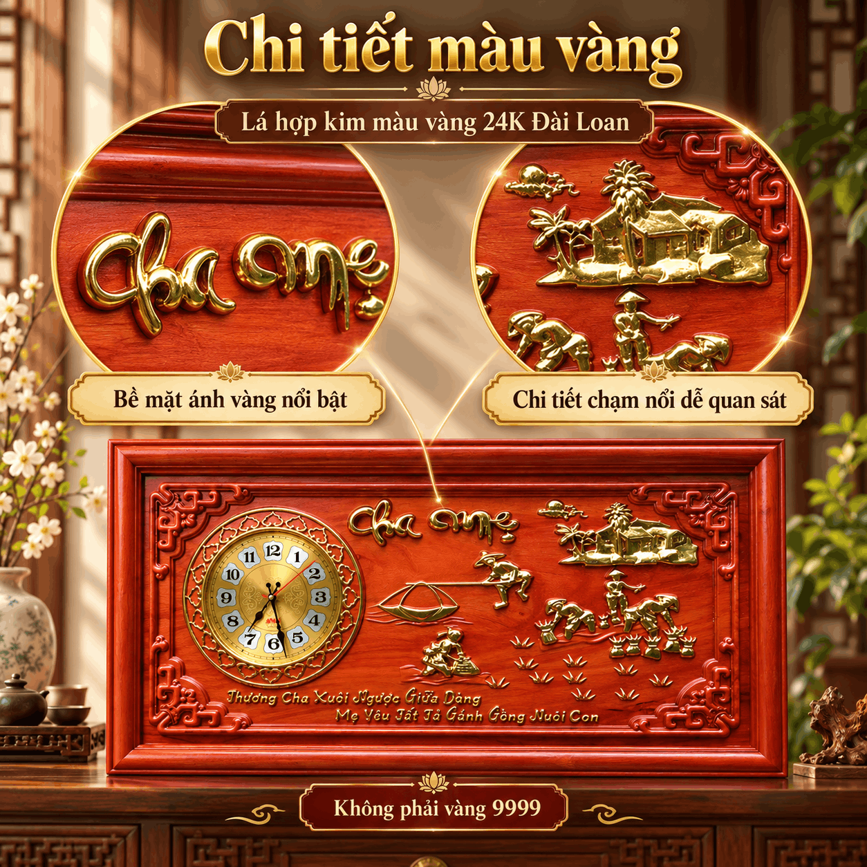 Đồng hồ treo tường mẫu cha mẹ bằng gỗ Hương