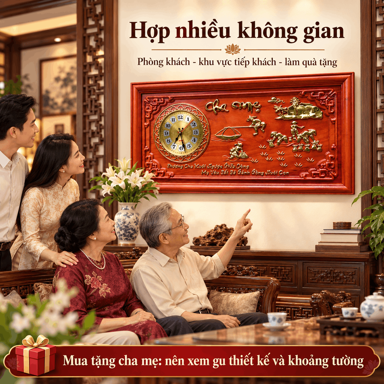 Đồng hồ treo tường mẫu cha mẹ bằng gỗ Hương