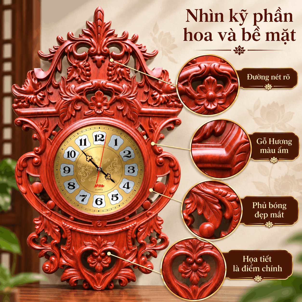 Đồng hồ treo tường mẫu Hoa Lan Tây