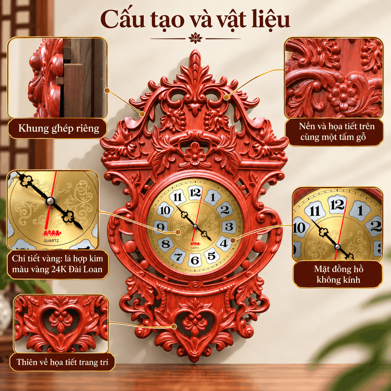 Đồng hồ treo tường mẫu Hoa Lan Tây