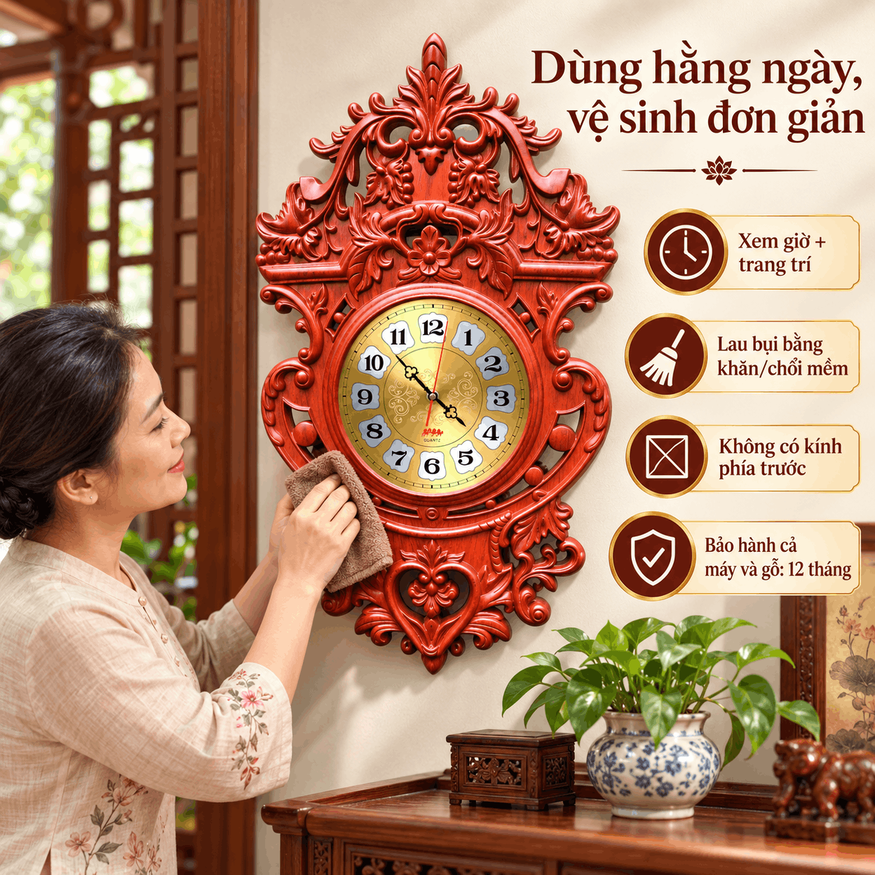 Đồng hồ treo tường mẫu Hoa Lan Tây