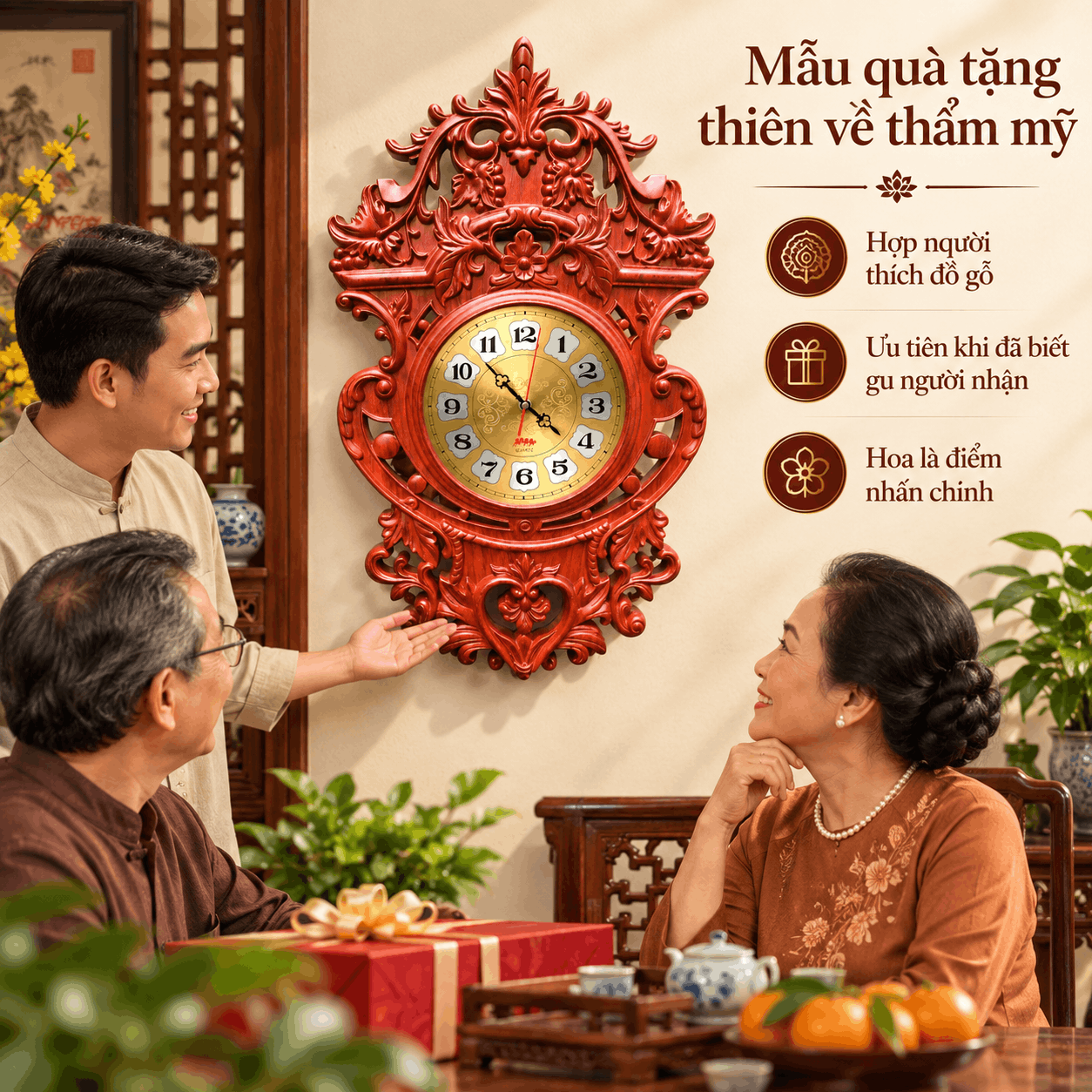 Đồng hồ treo tường mẫu Hoa Lan Tây