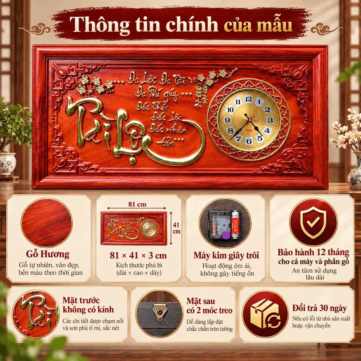 Đồng hồ treo tường mẫu Tài Lộc