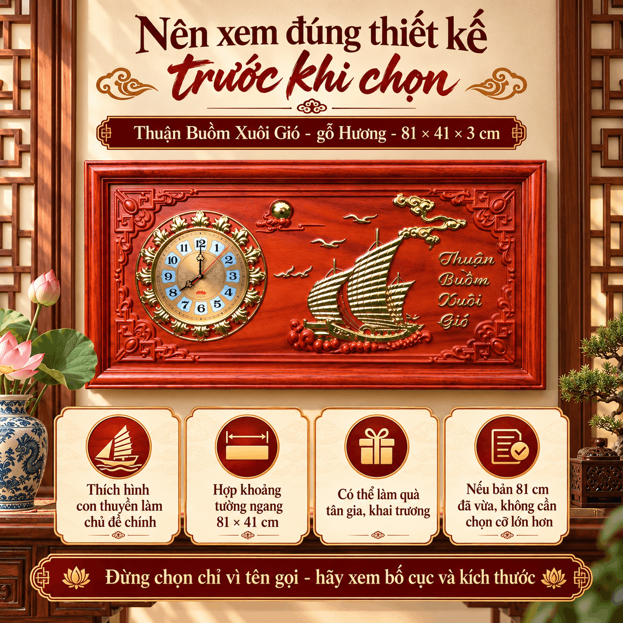 Đồng hồ treo tường mẫu thuận buồm xuôi gió