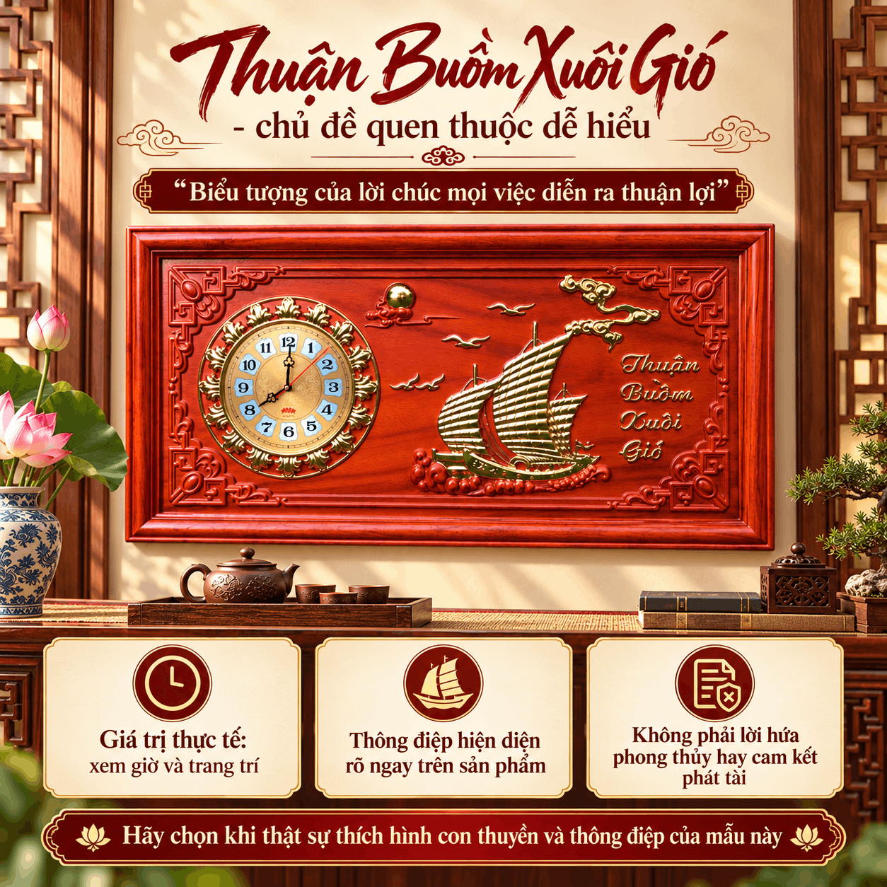 Đồng hồ treo tường mẫu thuận buồm xuôi gió