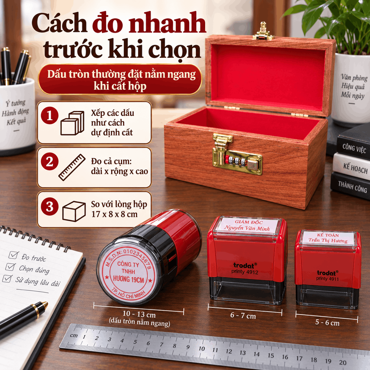 Hộp Đựng Con Dấu Công Ty Gỗ Hương 19cm – Khóa Số
