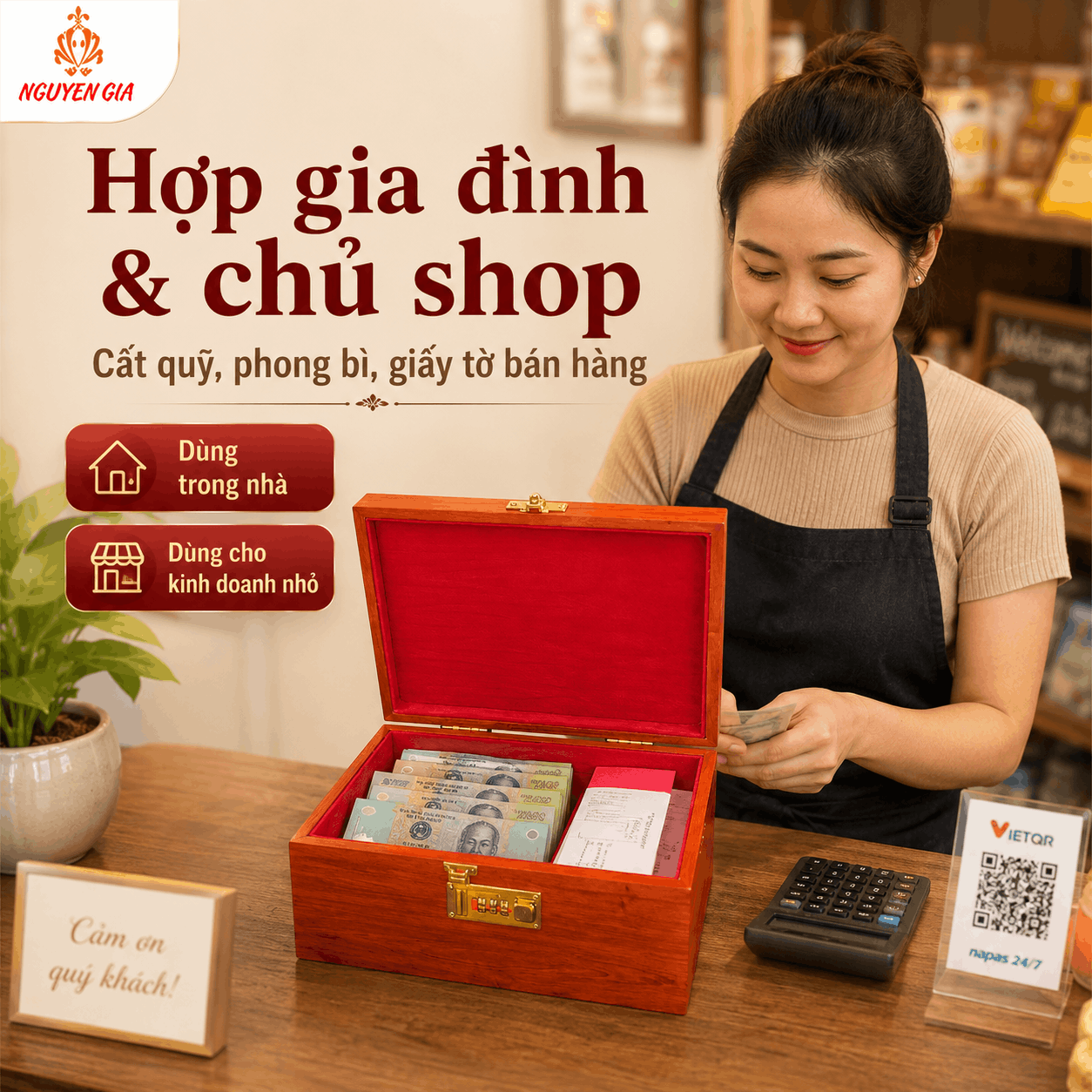 Hòm Đựng Tiền Gỗ Hương Có Khóa Số – Cỡ Lớn Đựng Phong Bì, Giấy Tờ