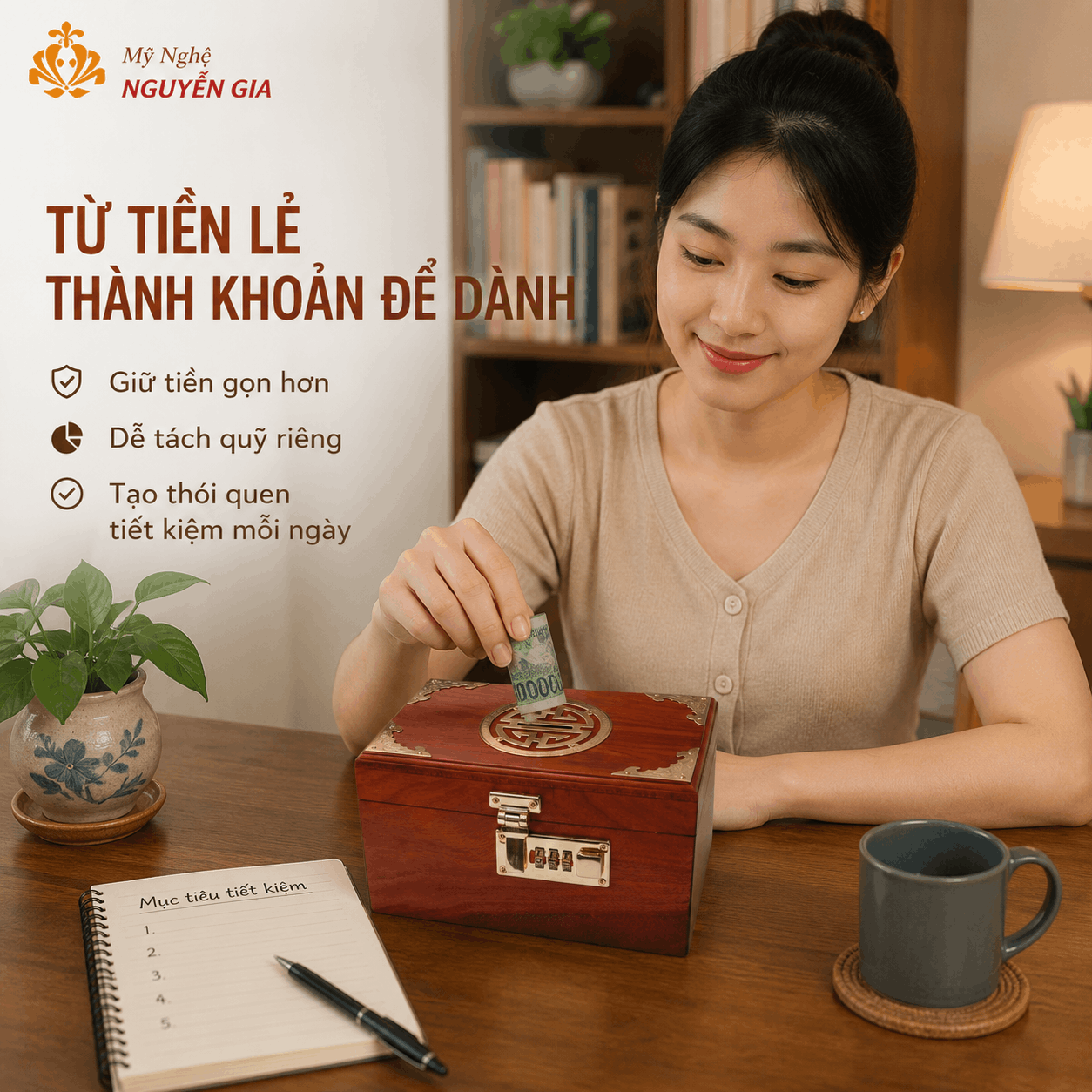 Hộp Đựng Tiền Chữ Thọ Khóa Số Gỗ Hương – Mẫu Truyền Thống