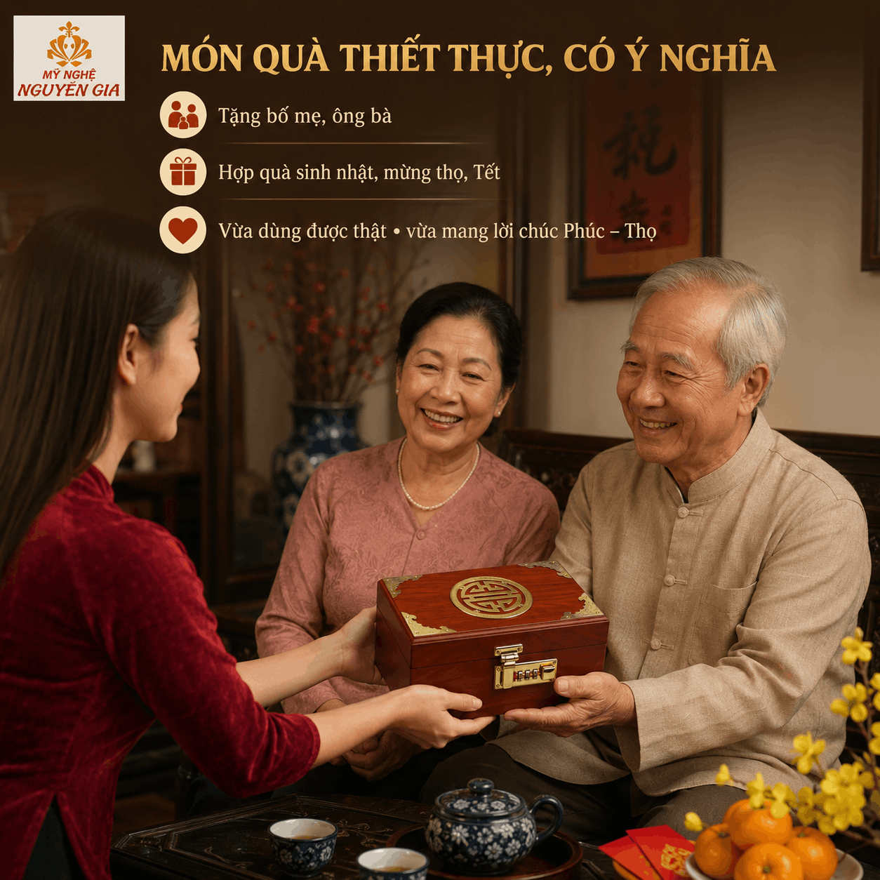 Hộp Đựng Tiền Chữ Thọ Khóa Số Gỗ Hương – Mẫu Truyền Thống