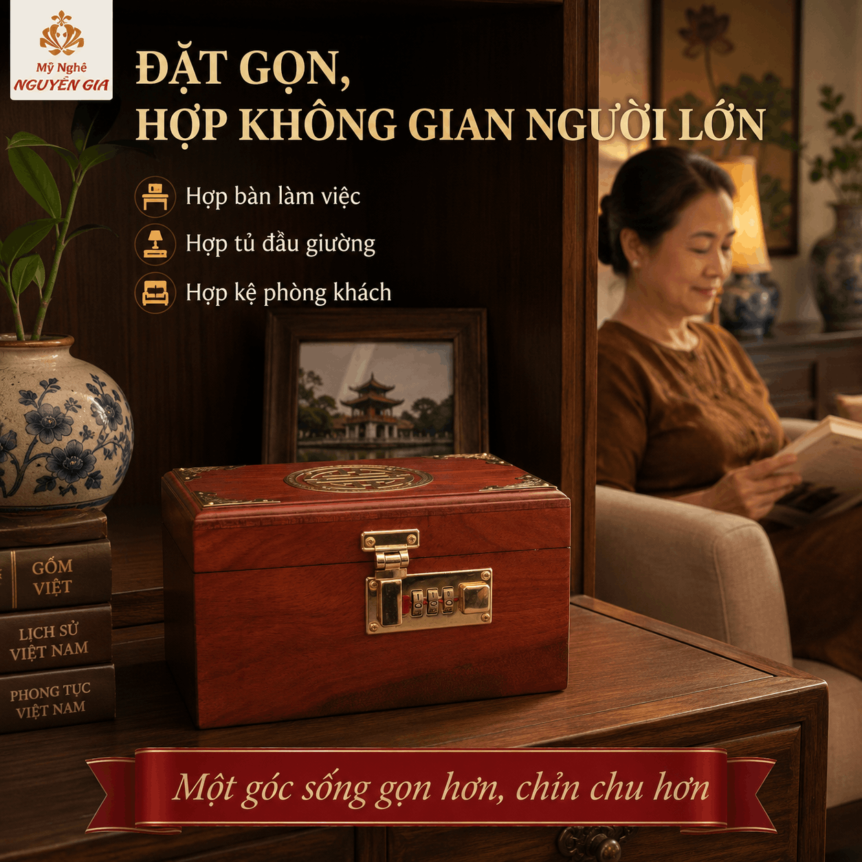 Hộp Đựng Tiền Chữ Thọ Khóa Số Gỗ Hương – Mẫu Truyền Thống