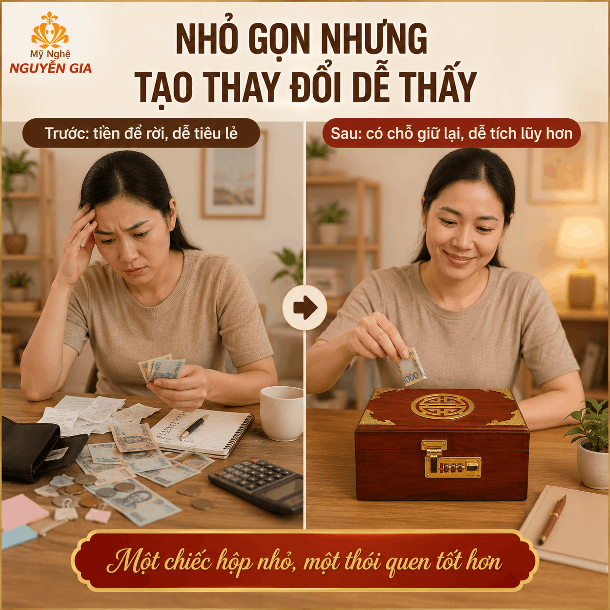 Hộp Đựng Tiền Chữ Thọ Khóa Số Gỗ Hương – Mẫu Truyền Thống