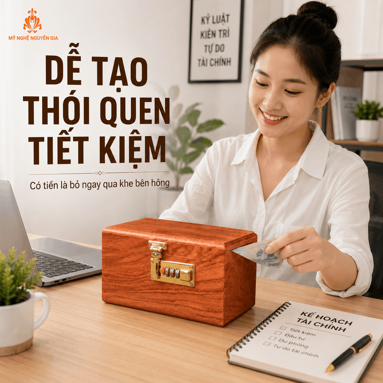 Hộp Đựng Tiền Có Khóa Số Bằng Gỗ Hương – Hộp Tiết Kiệm 300 Tờ