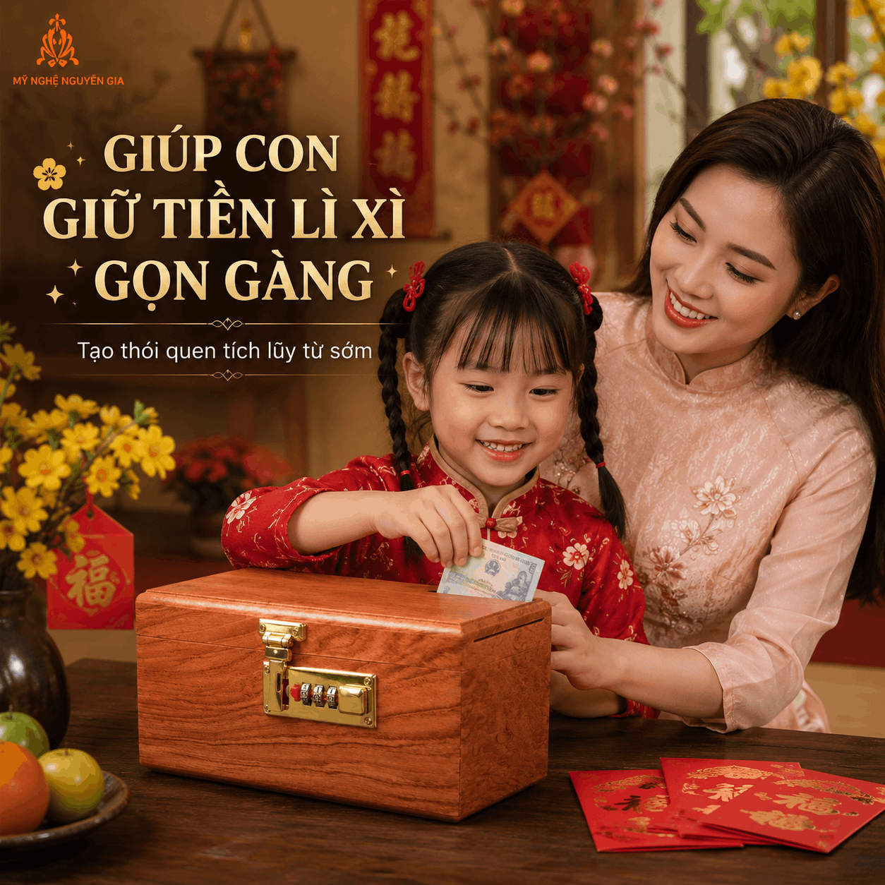 Hộp Đựng Tiền Có Khóa Số Bằng Gỗ Hương – Hộp Tiết Kiệm 300 Tờ